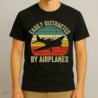 Easily Distracted By Airplanes Lover Pilot Funny Aviation T-Shirt thumb 3
