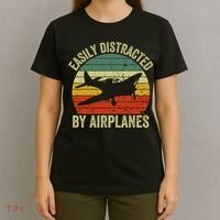 Easily Distracted By Airplanes Lover Pilot Funny Aviation T-Shirt thumb 4