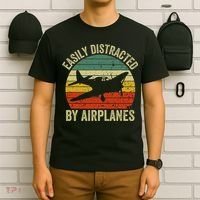 Easily Distracted By Airplanes Lover Pilot Funny Aviation T-Shirt thumb 6