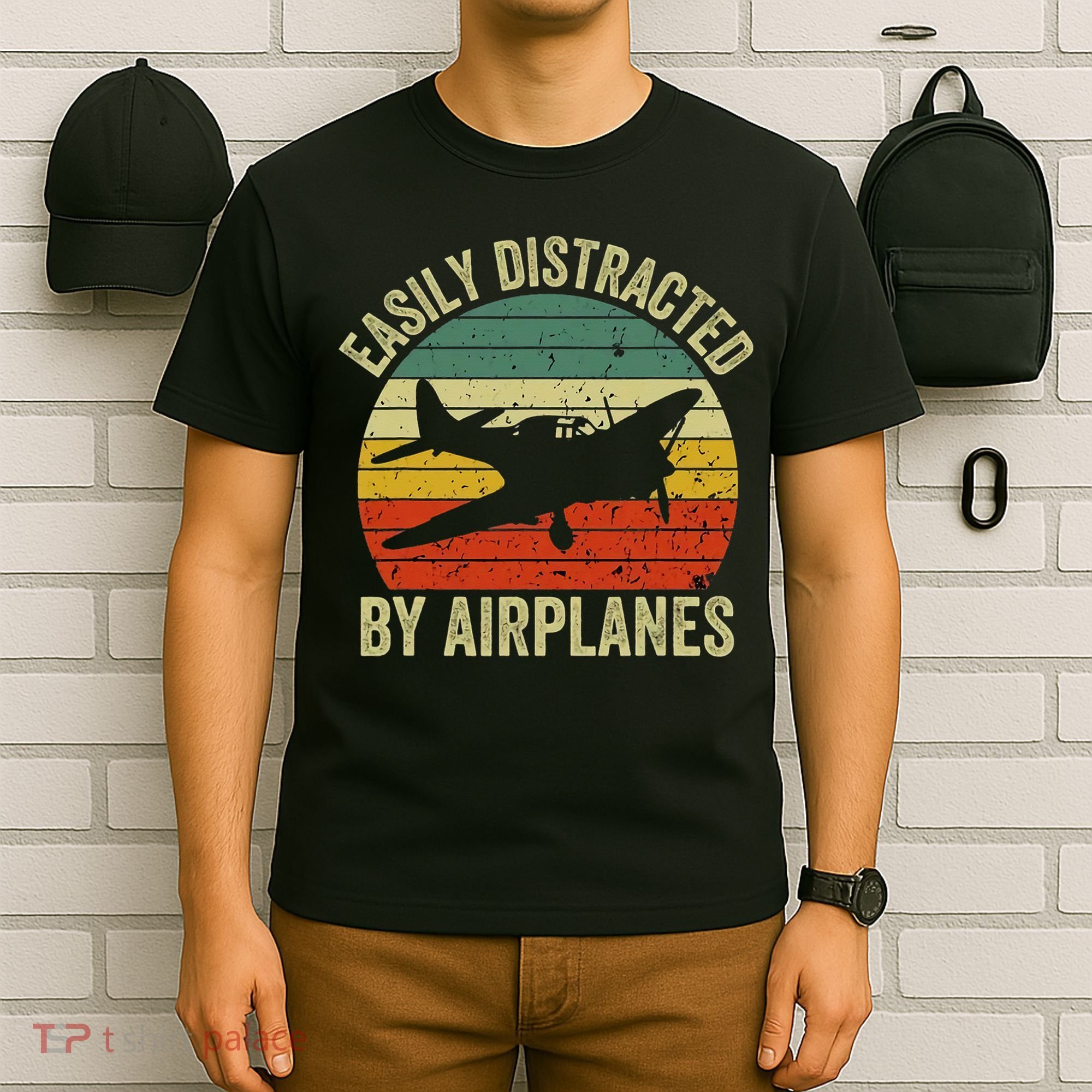 Easily Distracted By Airplanes Lover Pilot Funny Aviation T-Shirt