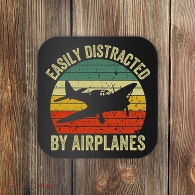 Easily Distracted By Airplanes Lover Pilot Funny Aviation Coaster