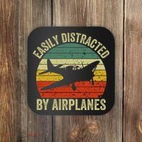 Easily Distracted By Airplanes Lover Pilot Funny Aviation Coaster thumb 0