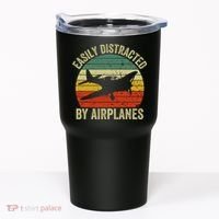 Easily Distracted By Airplanes Lover Pilot Funny Aviation Tumbler thumb 0
