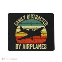 Easily Distracted By Airplanes Lover Pilot Funny Aviation Mousepad thumb 0
