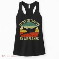 Easily Distracted By Airplanes Lover Pilot Funny Aviation Women's Tank Top thumb 0