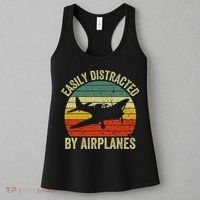 Easily Distracted By Airplanes Lover Pilot Funny Aviation Women's Tank Top thumb 3