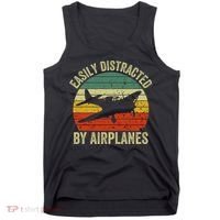 Easily Distracted By Airplanes Lover Pilot Funny Aviation Tank Top thumb 0