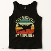 Easily Distracted By Airplanes Lover Pilot Funny Aviation Tank Top thumb 2
