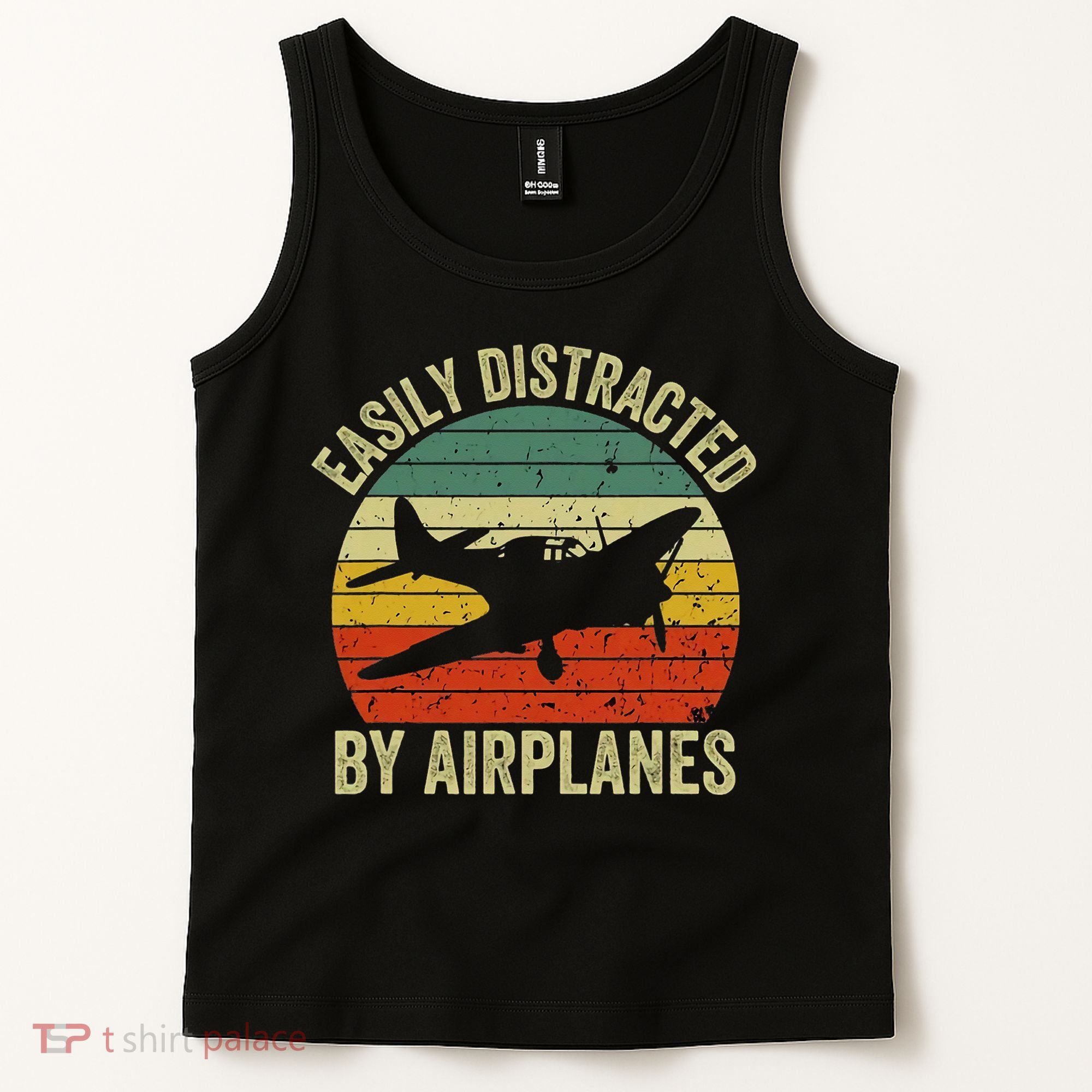 Easily Distracted By Airplanes Lover Pilot Funny Aviation Tank Top