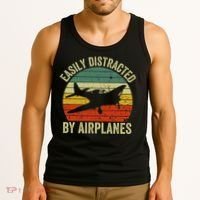Easily Distracted By Airplanes Lover Pilot Funny Aviation Tank Top thumb 3