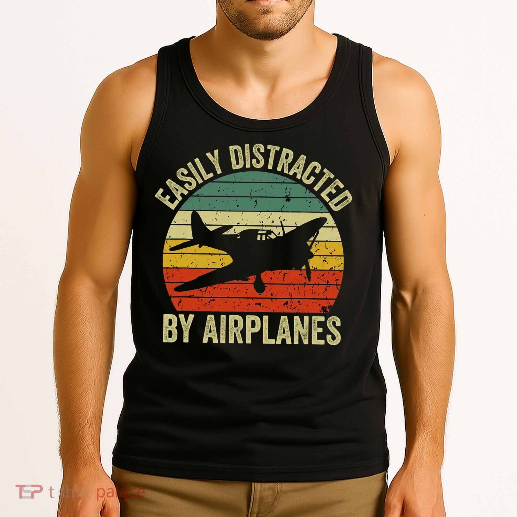 Easily Distracted By Airplanes Lover Pilot Funny Aviation Tank Top
