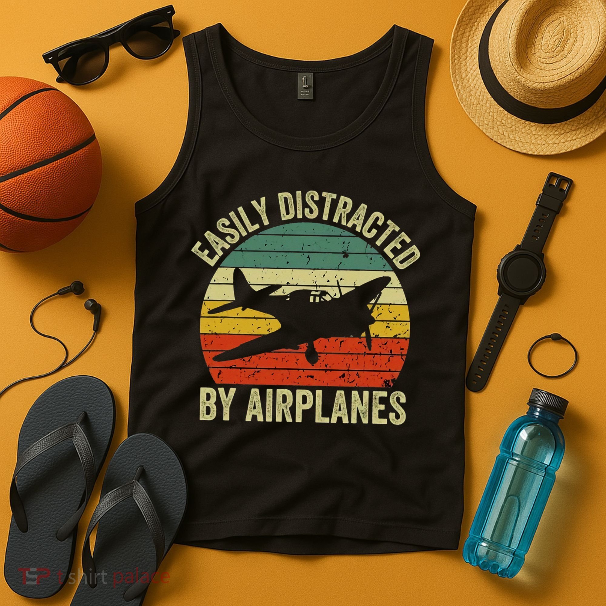 Easily Distracted By Airplanes Lover Pilot Funny Aviation Tank Top