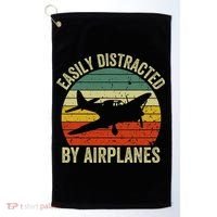 Easily Distracted By Airplanes Lover Pilot Funny Aviation Golf Towel thumb 0