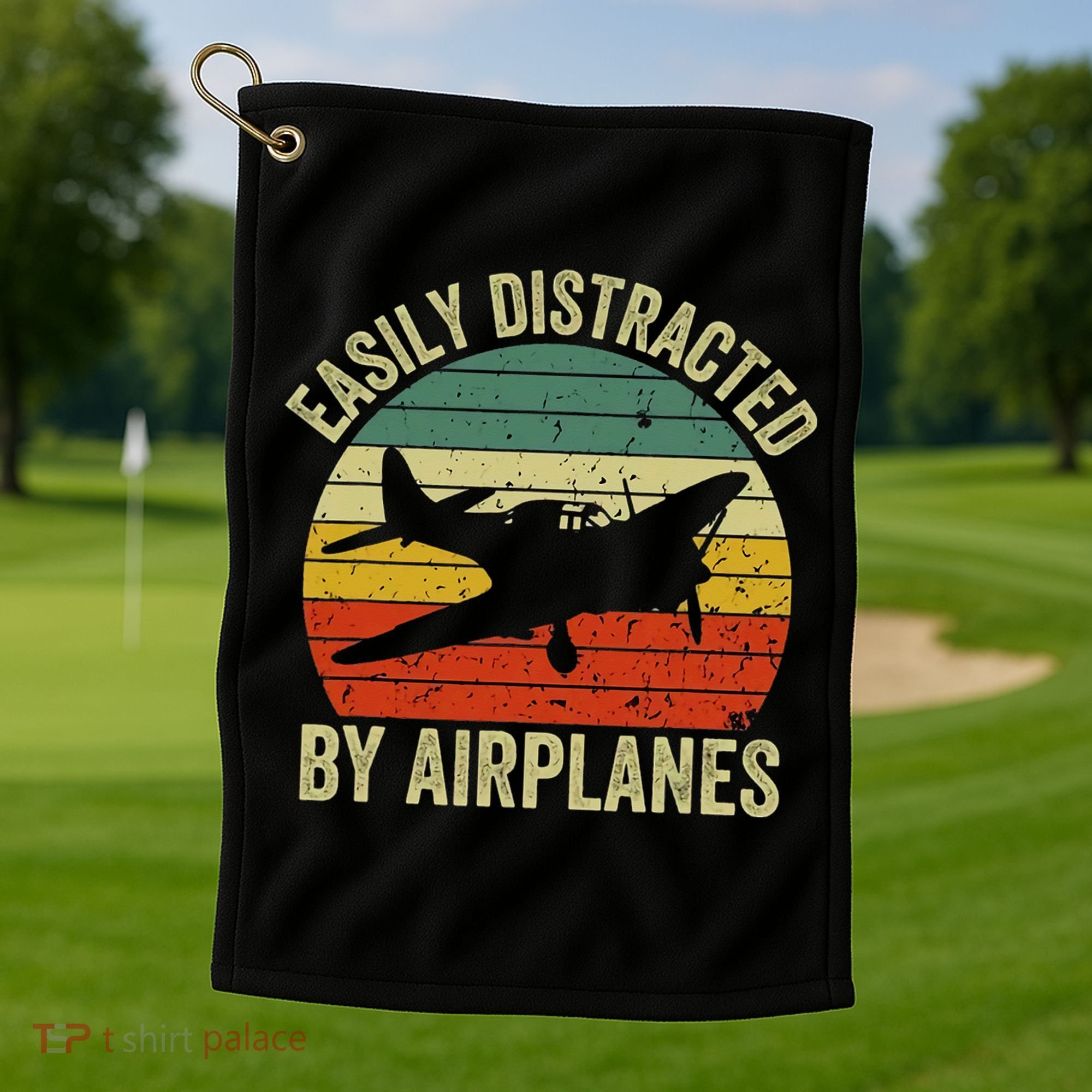 Easily Distracted By Airplanes Lover Pilot Funny Aviation Golf Towel