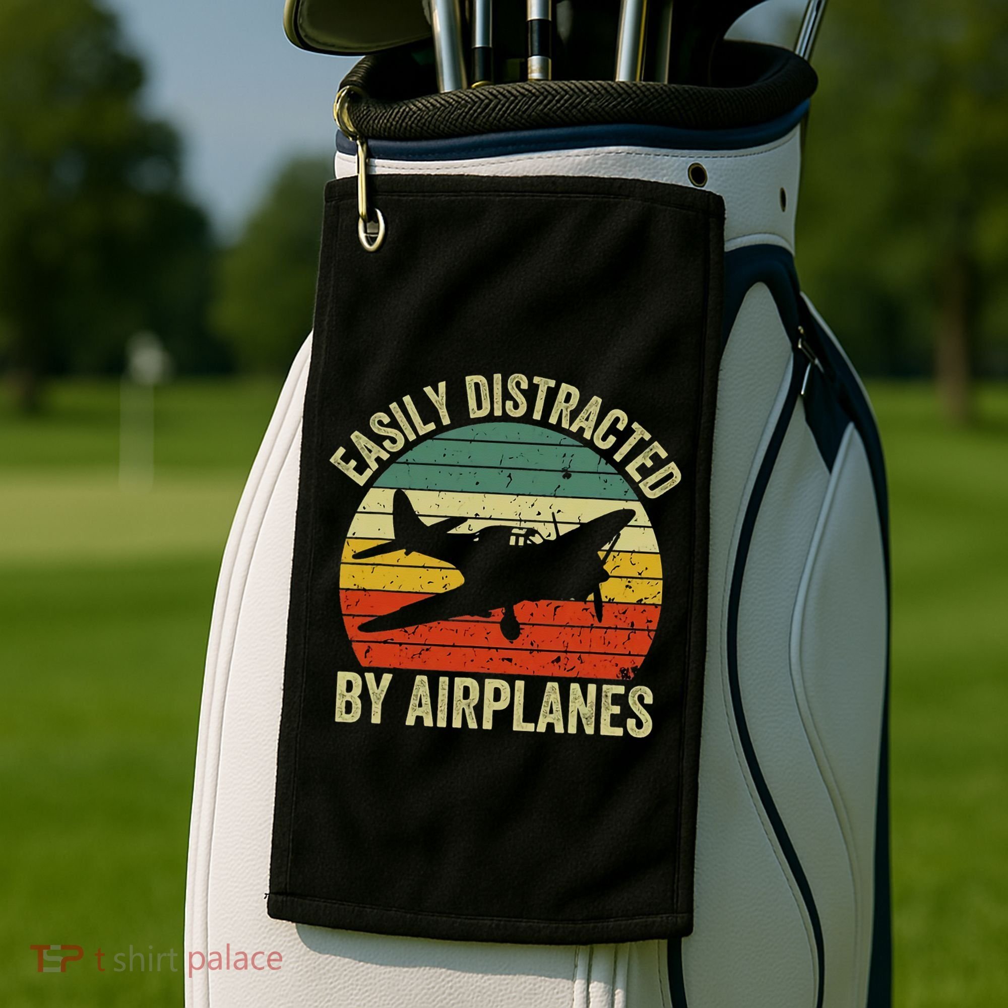 Easily Distracted By Airplanes Lover Pilot Funny Aviation Golf Towel