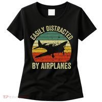 Easily Distracted By Airplanes Lover Pilot Funny Aviation Women's T-Shirt thumb 0