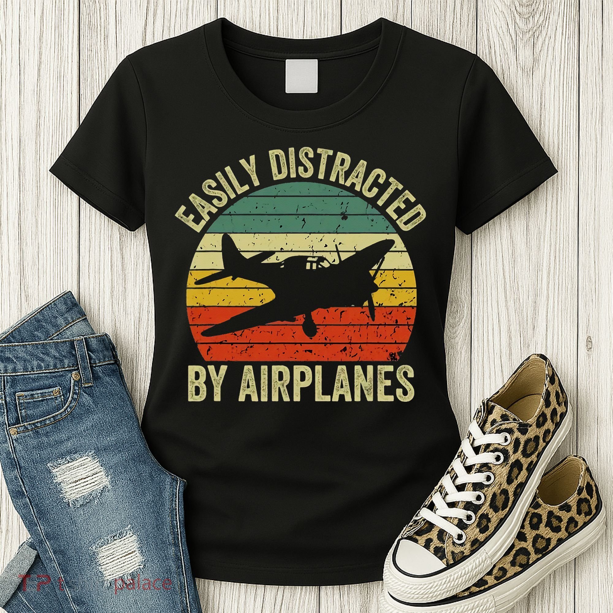 Easily Distracted By Airplanes Lover Pilot Funny Aviation Women's T-Shirt
