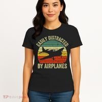 Easily Distracted By Airplanes Lover Pilot Funny Aviation Women's T-Shirt thumb 4