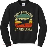Easily Distracted By Airplanes Lover Pilot Funny Aviation Kids Sweatshirt thumb 0