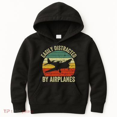 Easily Distracted By Airplanes Lover Pilot Funny Aviation Kids Hoodie
