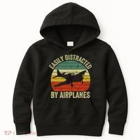 Easily Distracted By Airplanes Lover Pilot Funny Aviation Kids Hoodie thumb 0