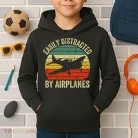 Easily Distracted By Airplanes Lover Pilot Funny Aviation Kids Hoodie thumb 2