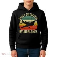 Easily Distracted By Airplanes Lover Pilot Funny Aviation Kids Hoodie thumb 4