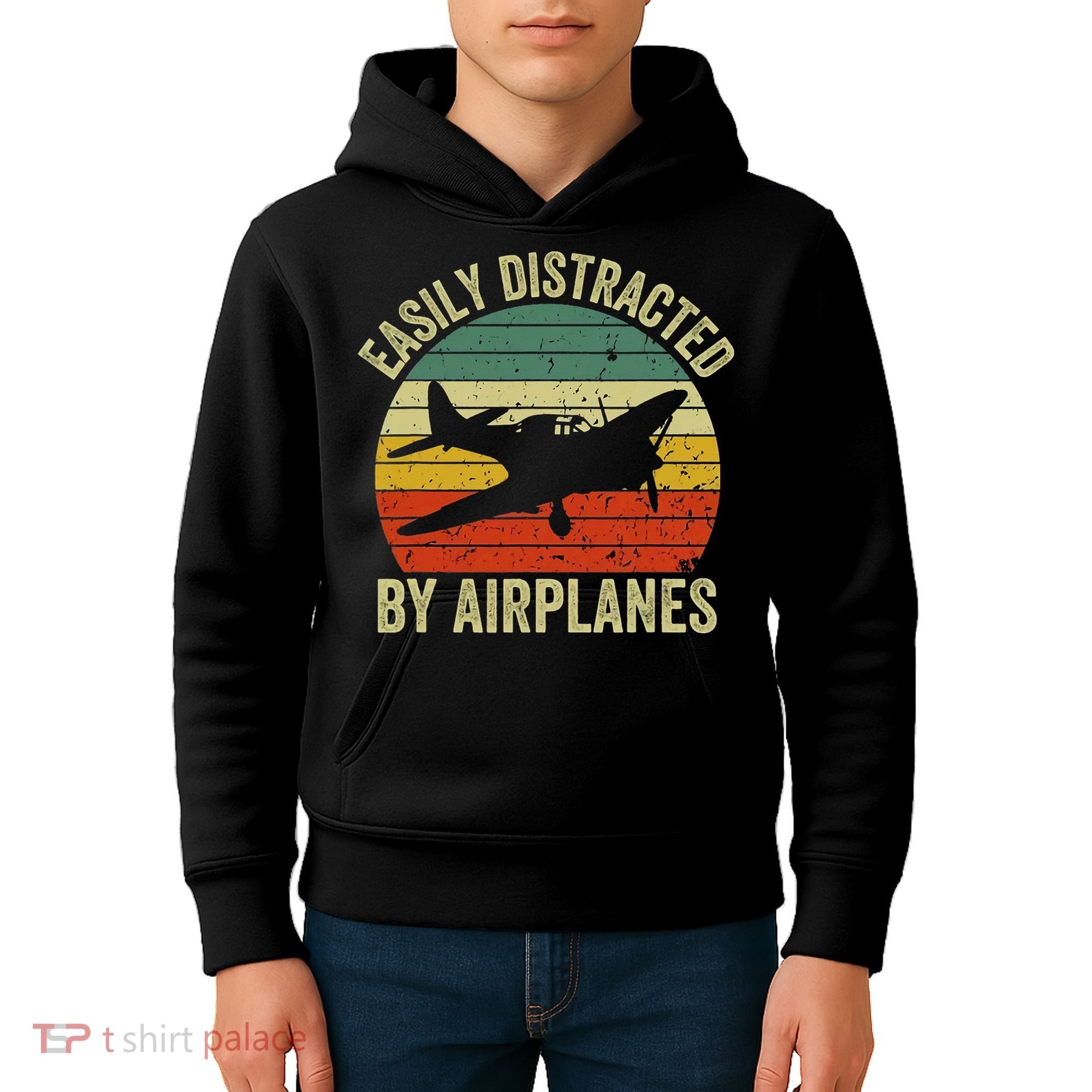 Easily Distracted By Airplanes Lover Pilot Funny Aviation Kids Hoodie