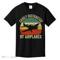 Easily Distracted By Airplanes Lover Pilot Funny Aviation Kids T-Shirt thumb 0