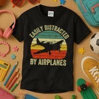 Easily Distracted By Airplanes Lover Pilot Funny Aviation Kids T-Shirt thumb 3