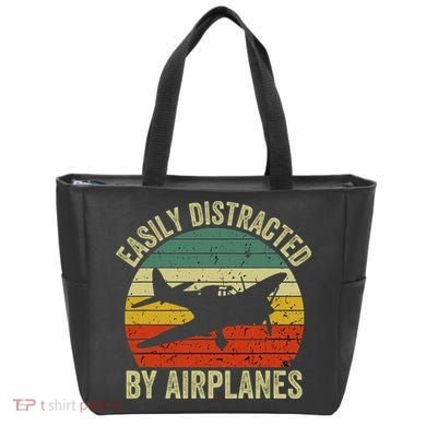 Easily Distracted By Airplanes Lover Pilot Funny Aviation Tote Bag