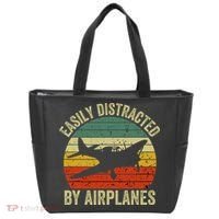 Easily Distracted By Airplanes Lover Pilot Funny Aviation Tote Bag thumb 0