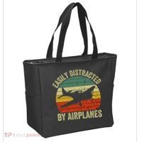 Easily Distracted By Airplanes Lover Pilot Funny Aviation Tote Bag thumb 2