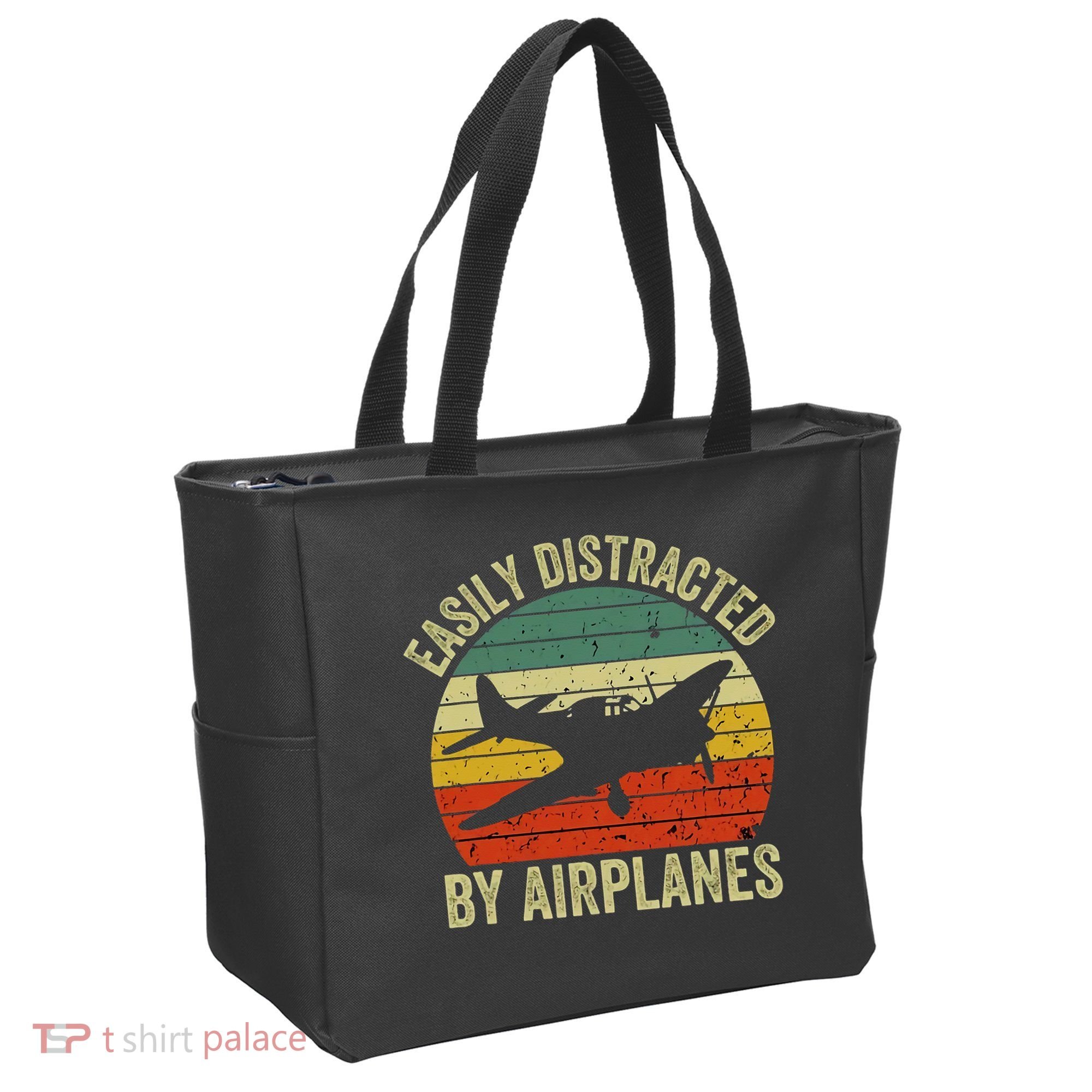 Easily Distracted By Airplanes Lover Pilot Funny Aviation Tote Bag