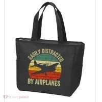 Easily Distracted By Airplanes Lover Pilot Funny Aviation Tote Bag thumb 3