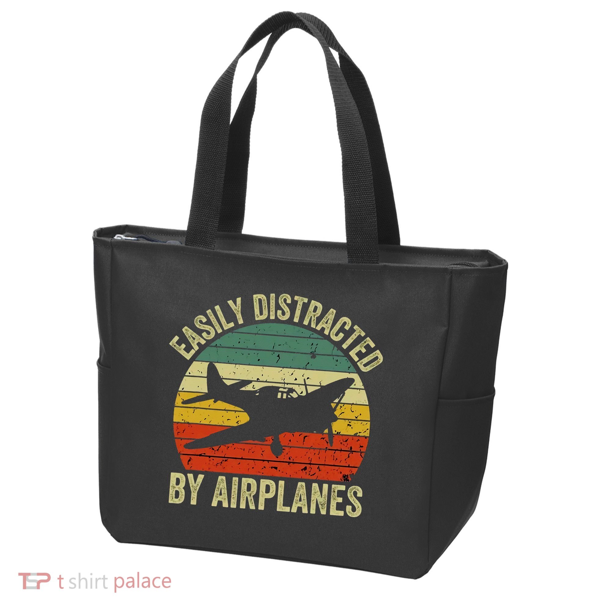 Easily Distracted By Airplanes Lover Pilot Funny Aviation Tote Bag