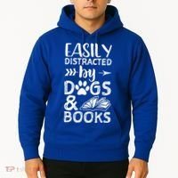 Easily Distracted By Dogs And Books Funny Gift Dog Mom Cool Gift Hoodie thumb 2