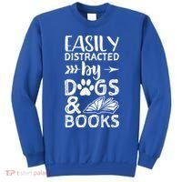 Easily Distracted By Dogs And Books Funny Gift Dog Mom Cool Gift Sweatshirt thumb 0