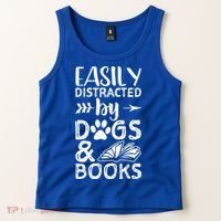 Easily Distracted By Dogs And Books Funny Gift Dog Mom Cool Gift Tank Top thumb 2