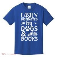 Easily Distracted By Dogs And Books Funny Gift Dog Mom Cool Gift Kids T-Shirt thumb 0
