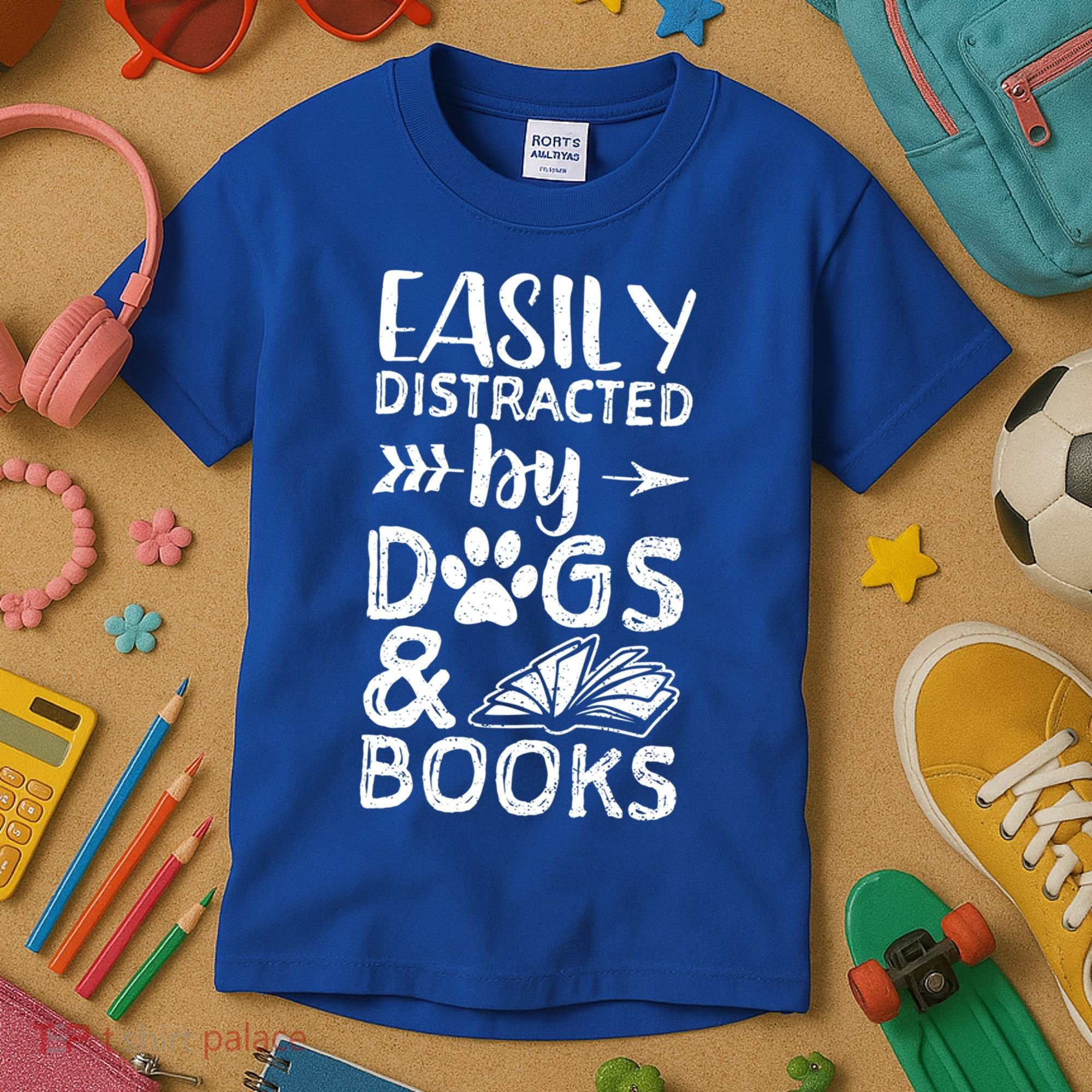 Easily Distracted By Dogs And Books Funny Gift Dog Mom Cool Gift Kids T-Shirt