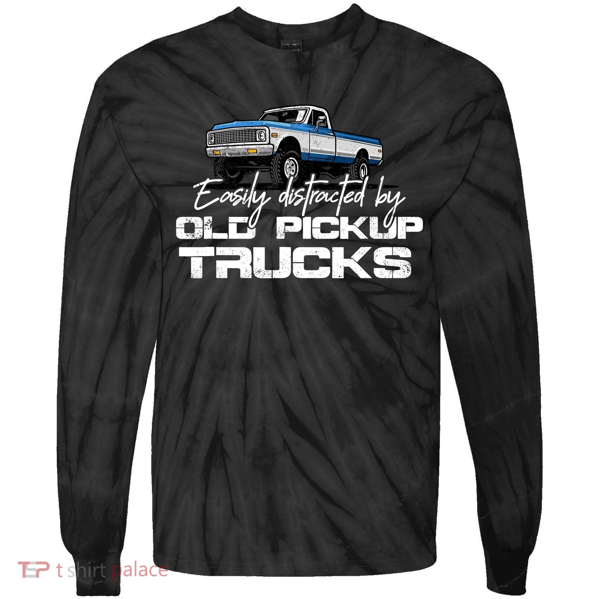 Easily Distracted By Old Pickup Trucks For Retro Tie-Dye Long Sleeve Shirt