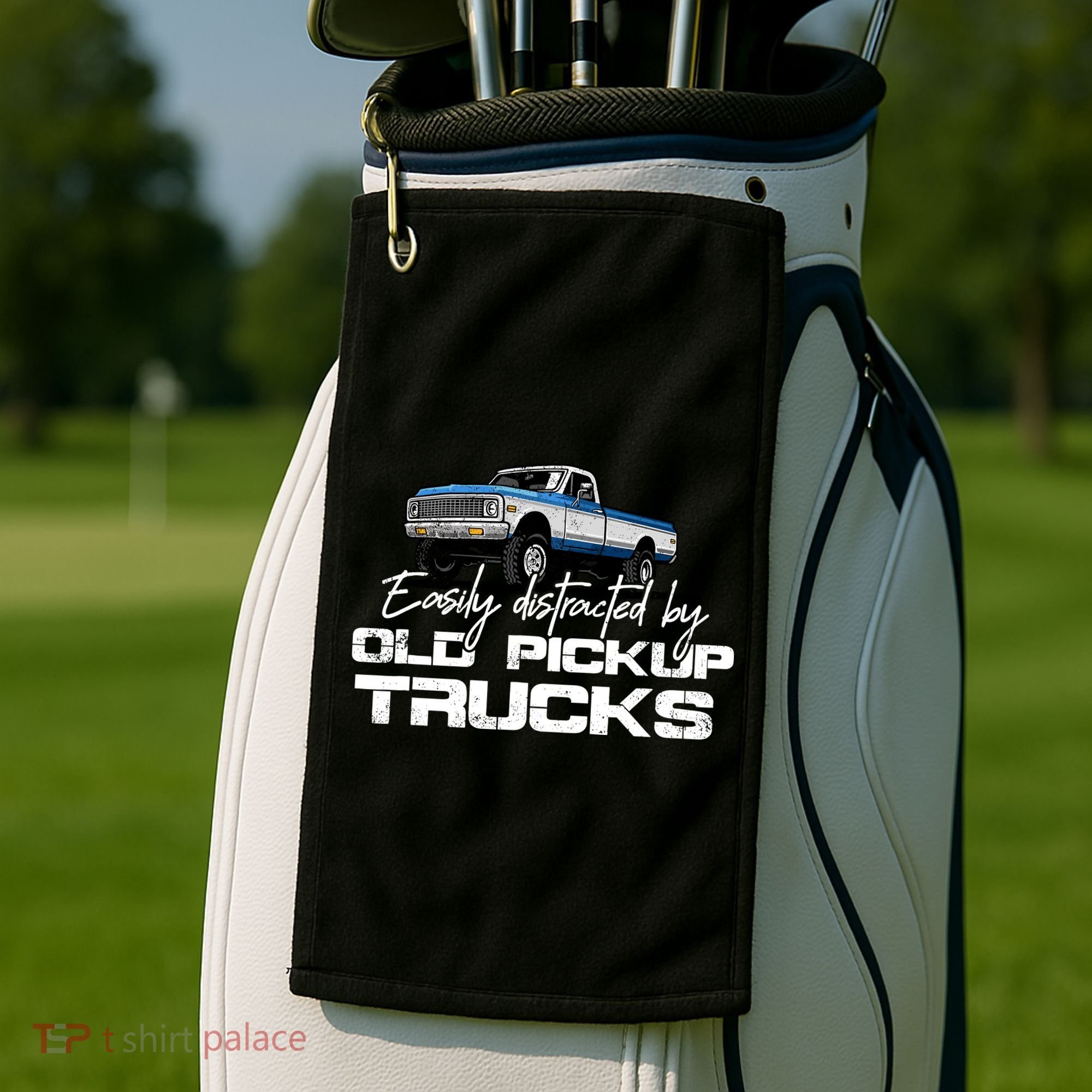 Easily Distracted By Old Pickup Trucks For Retro Golf Towel