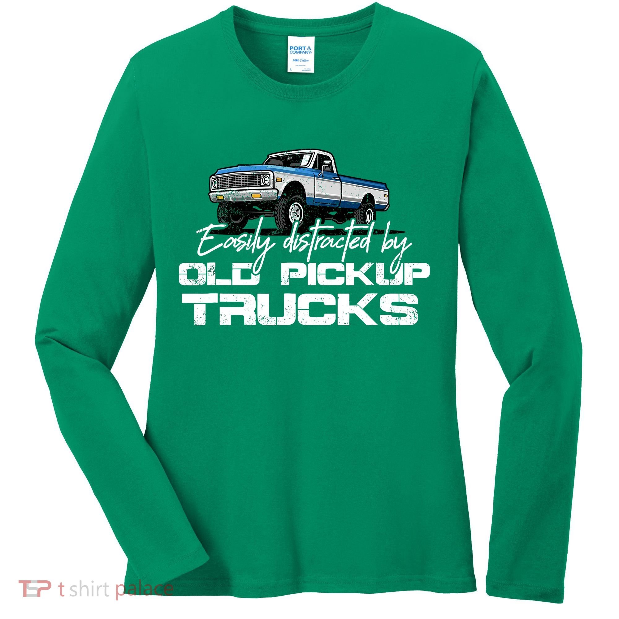 Easily Distracted By Old Pickup Trucks For Retro Women's Long Sleeve Shirt