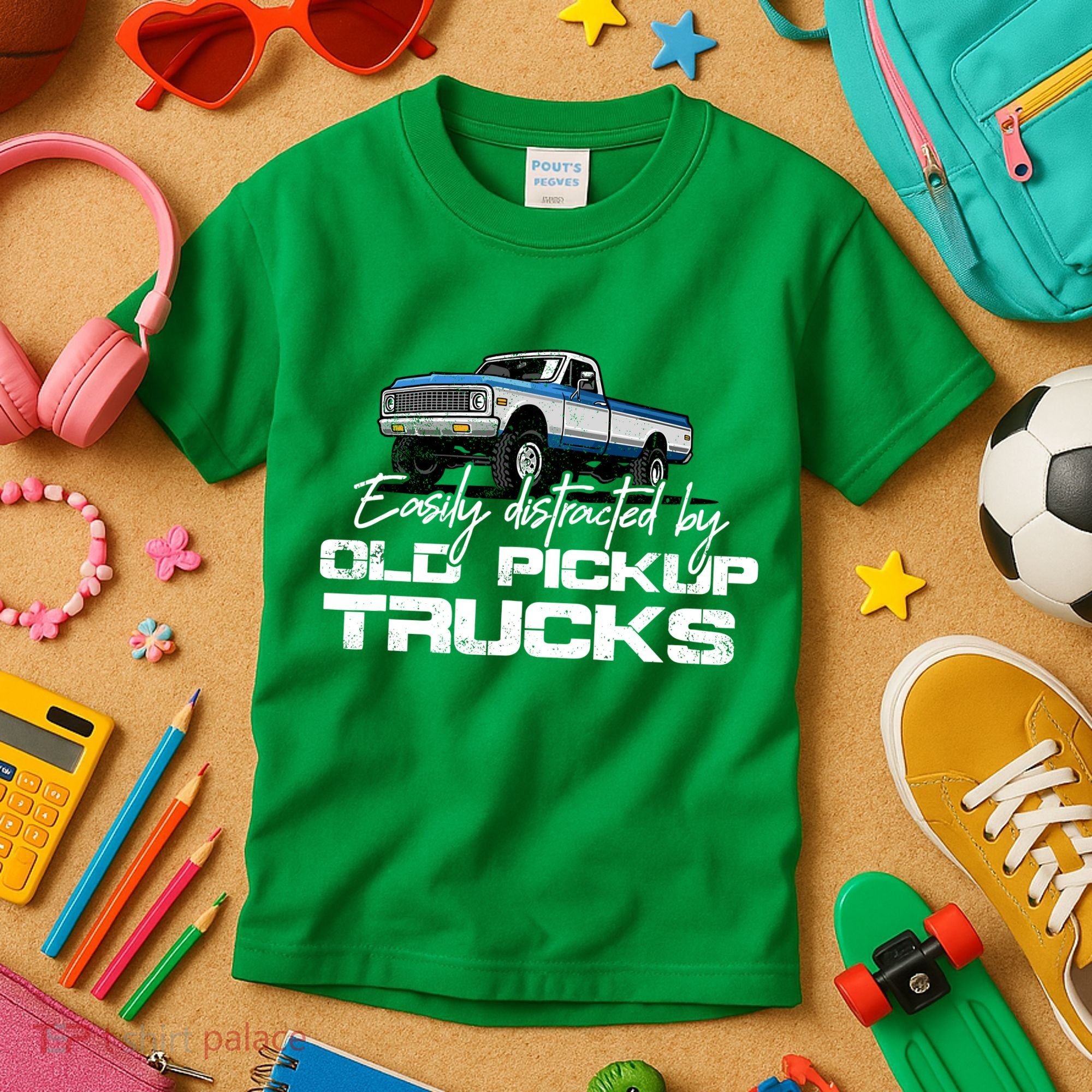Easily Distracted By Old Pickup Trucks For Retro Kids T-Shirt