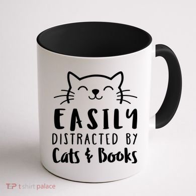 Easily Distracted By Cats And Books Cat & Book Lover Coffee Mug back