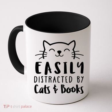 Easily Distracted By Cats And Books Cat & Book Lover Coffee Mug