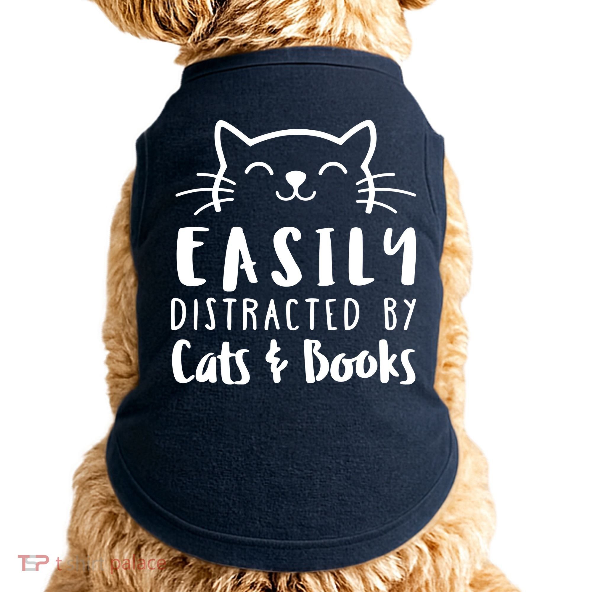 Easily Distracted By Cats And Books Cat & Book Lover Doggie Tank