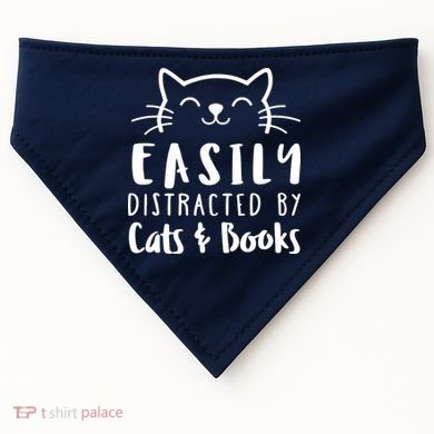 Easily Distracted By Cats And Books Cat & Book Lover USA-Made Doggie Bandana