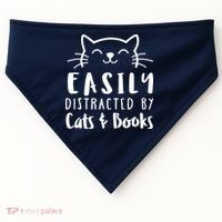 Easily Distracted By Cats And Books Cat & Book Lover USA-Made Doggie Bandana thumb 0